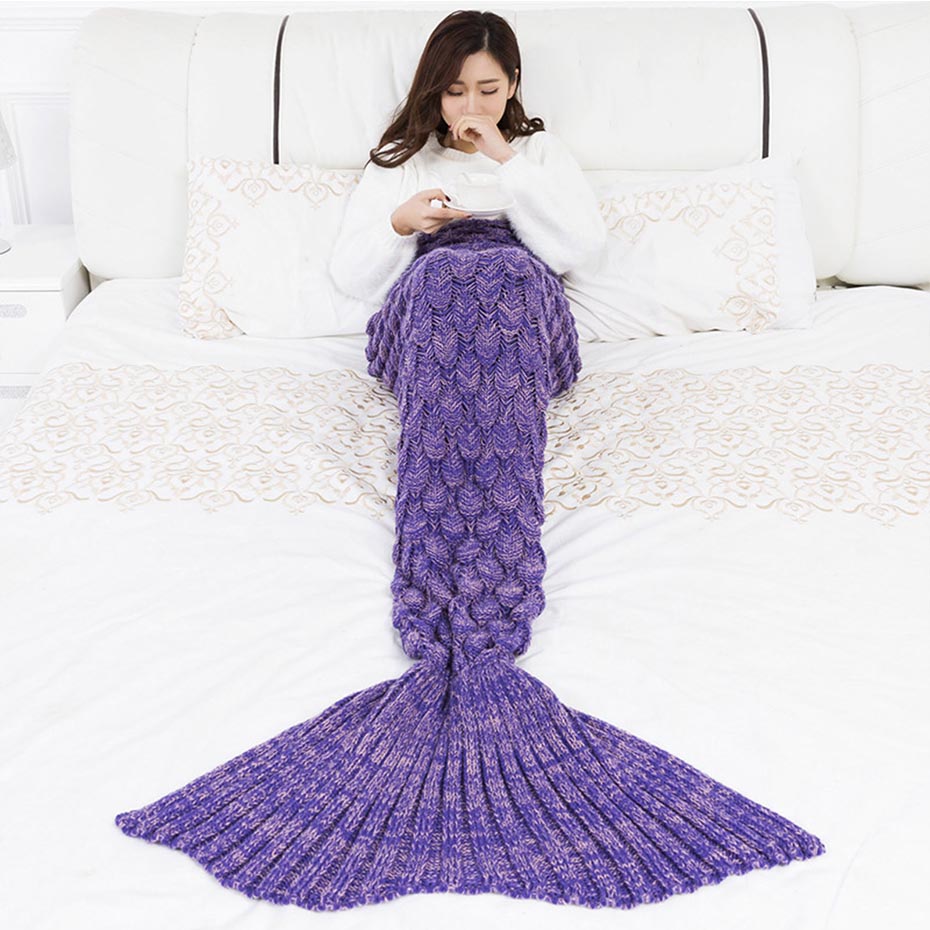 VIP LINK ISINOTEX Soft Knitted Mermaid Tail Blanket Crochet Handmade Sleeping Bag for Kids Adult Best Birthday Christmas Gift